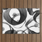 Modern abstract black white hand painted brushstrokes Outdoor Rug Gallery Image 1