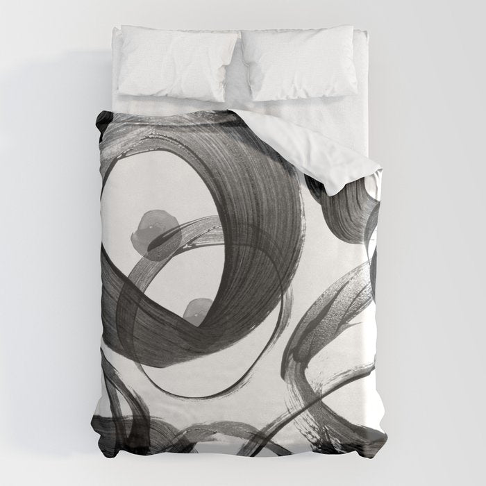 Modern abstract black white hand painted brushstrokes Duvet Cover Gallery Image 6