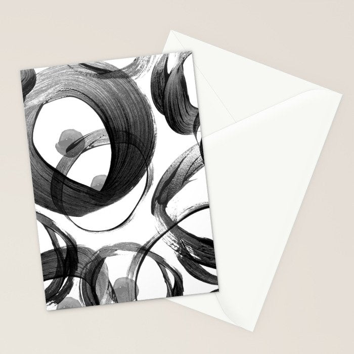 Modern abstract black white hand painted brushstrokes Stationery Card Gallery Image 2