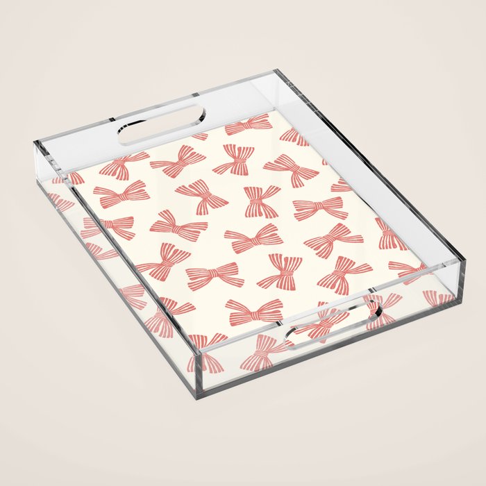 Pink Stripe Bow Ribbon Acrylic Tray Gallery Image 1
