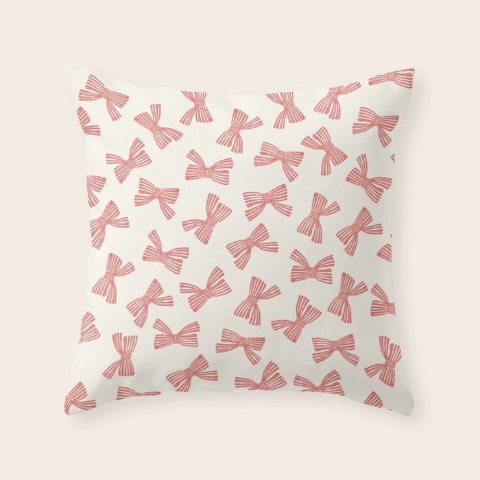 Pink Stripe Bow Ribbon Throw Pillow Gallery Image 6