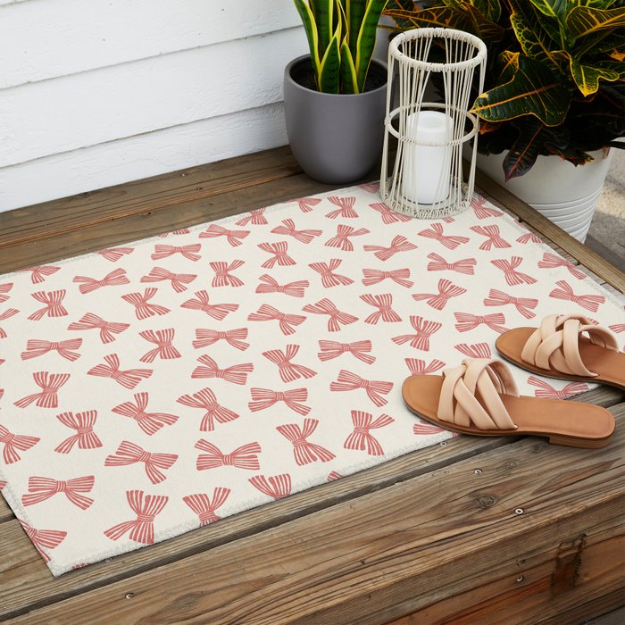 Pink Stripe Bow Ribbon Outdoor Rug Gallery Image 2