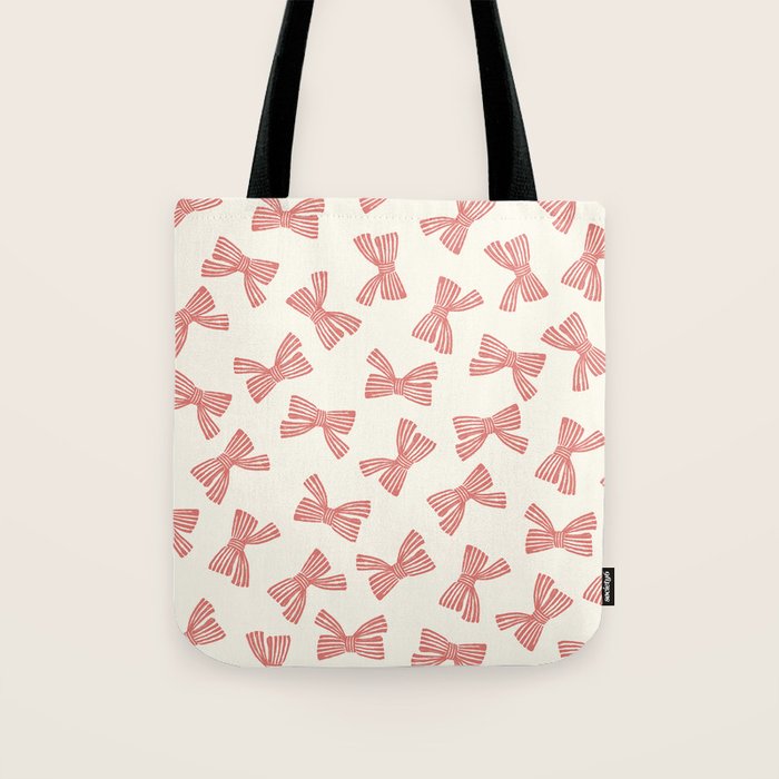 Pink Stripe Bow Ribbon Tote Bag Gallery Image 1