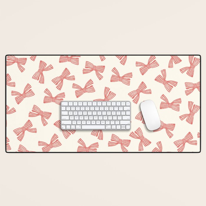 Pink Stripe Bow Ribbon Desk Mat Gallery Image 1