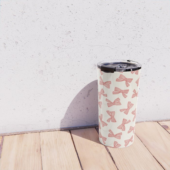 Pink Stripe Bow Ribbon Travel Mug Gallery Image 4