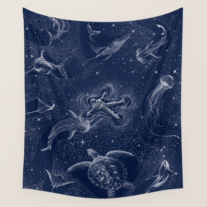 Cosmic Ocean with astronaut Wall Tapestry Gallery Image 1