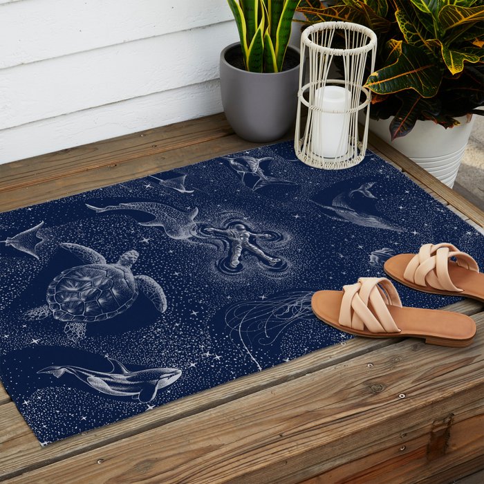 Cosmic Ocean with astronaut Outdoor Rug Gallery Image 2
