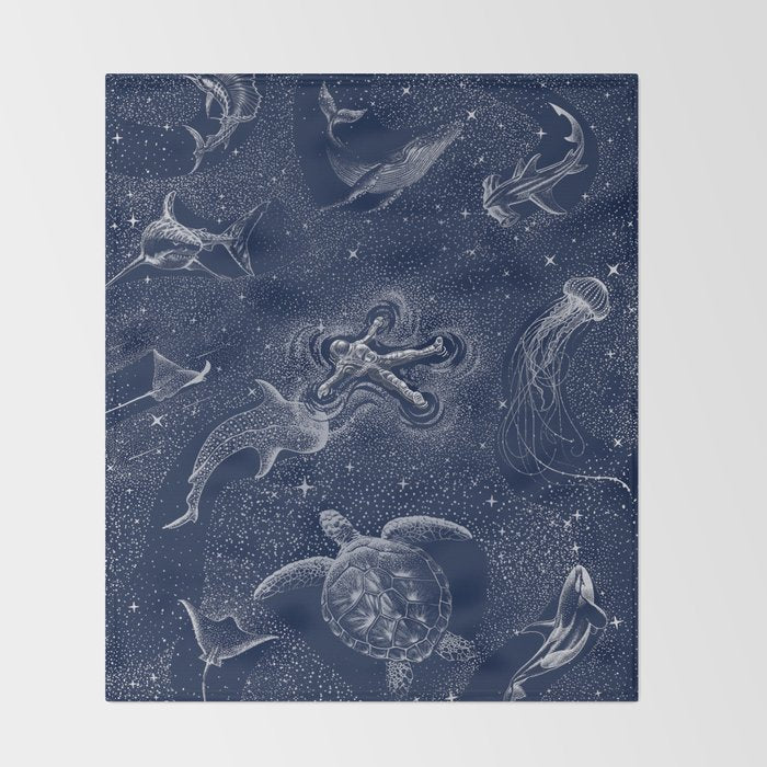 Cosmic Ocean with astronaut Throw Blanket Gallery Image 2