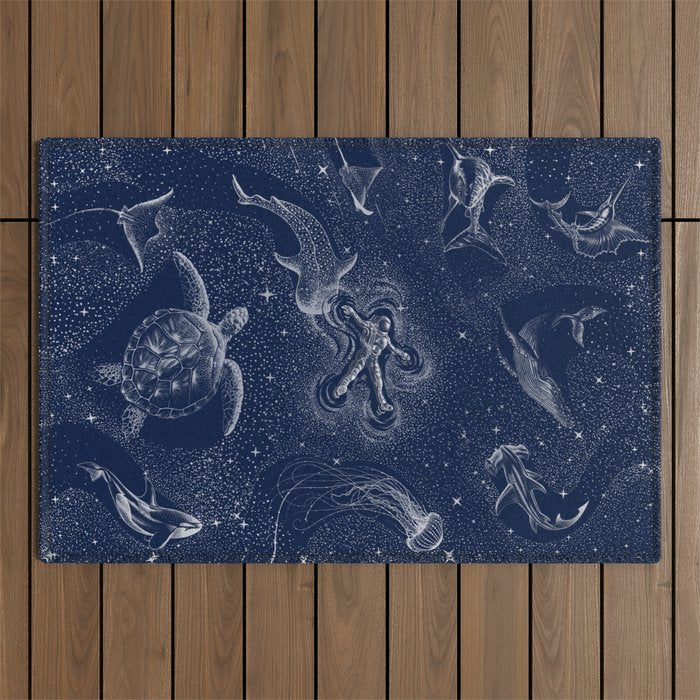 Cosmic Ocean with astronaut Outdoor Rug Gallery Image 1
