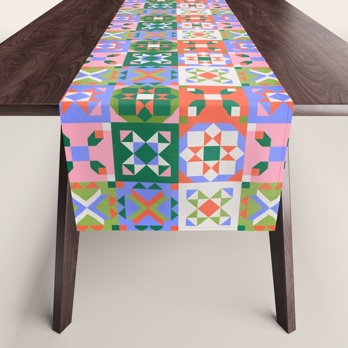 Bright Geometric Quilt Mosaic Pattern Table Runner Gallery Image 1