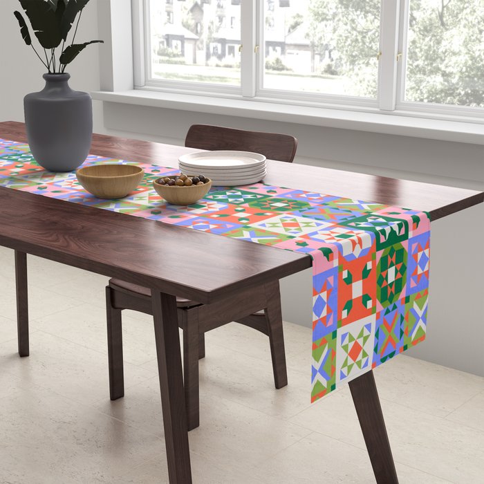 Bright Geometric Quilt Mosaic Pattern Table Runner Gallery Image 2