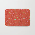 Whimsical Tiny Toys & Pine Branches in Red Bath Mat Gallery Image 1