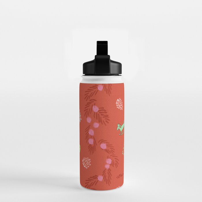 Whimsical Tiny Toys & Pine Branches in Red Water Bottle Gallery Image 2