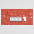 Whimsical Tiny Toys & Pine Branches in Red Desk Mat Gallery Image 1