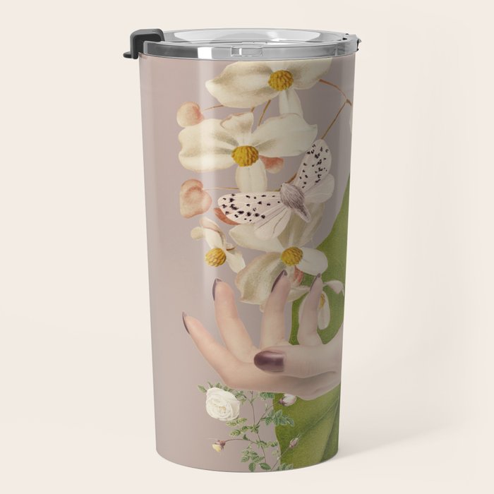 Minimal Collage/ Hand, Plants and Butterflies 8 Travel Mug Gallery Image 3