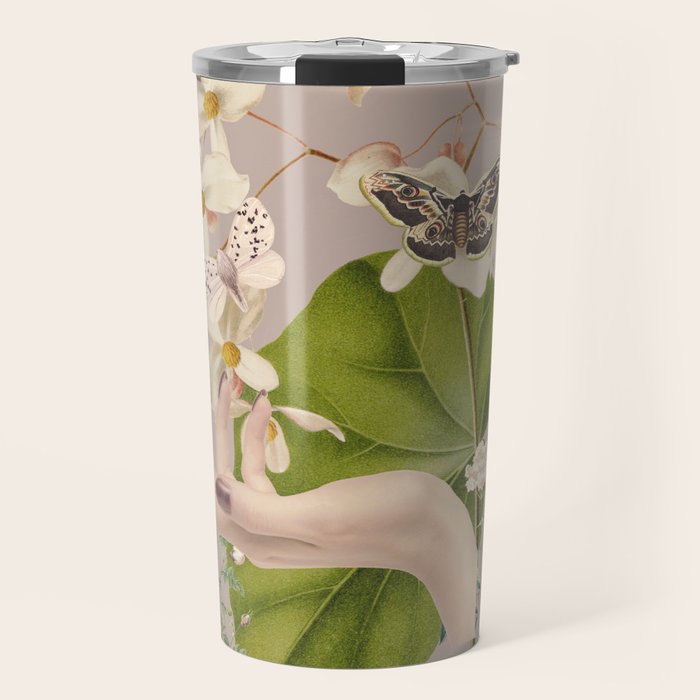 Minimal Collage/ Hand, Plants and Butterflies 8 Travel Mug Gallery Image 1