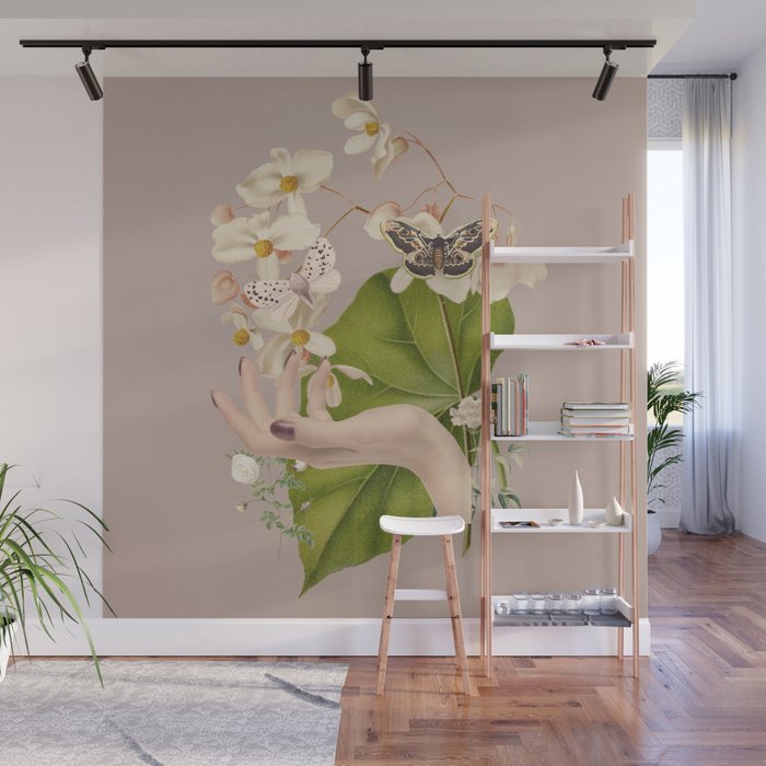 Minimal Collage/ Hand, Plants and Butterflies 8 Wall Mural Gallery Image 1