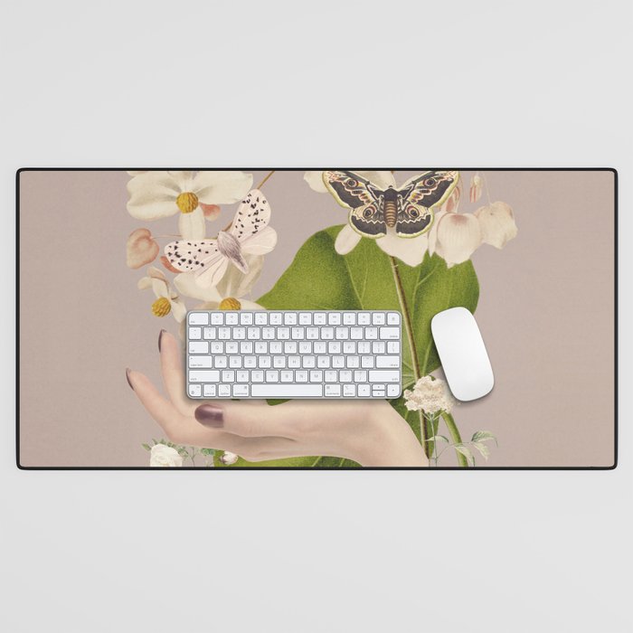 Minimal Collage/ Hand, Plants and Butterflies 8 Desk Mat Gallery Image 1