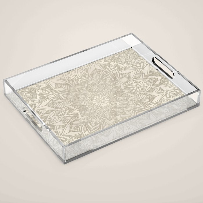 Elegant art deco mandala sacred geometry soft gold Acrylic Tray Gallery Image 1