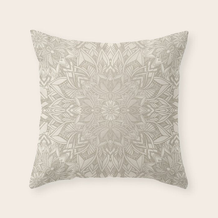 Elegant art deco mandala sacred geometry soft gold Throw Pillow Gallery Image 6