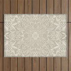 Elegant art deco mandala sacred geometry soft gold Outdoor Rug Gallery Image 1