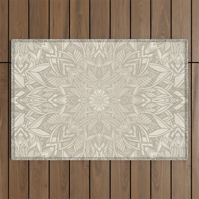 Elegant art deco mandala sacred geometry soft gold Outdoor Rug Gallery Image 1