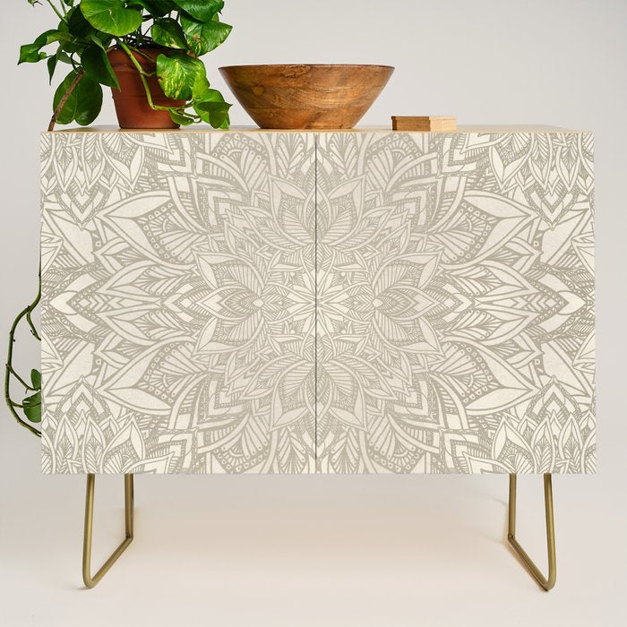 Elegant art deco mandala sacred geometry soft gold Credenza Gallery Image 1
