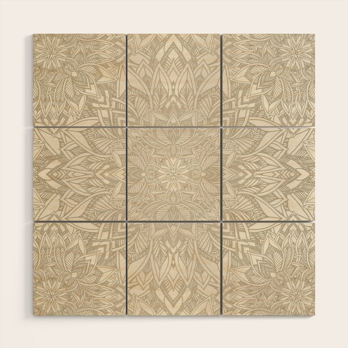 Elegant art deco mandala sacred geometry soft gold Wood Wall Art Gallery Image 1