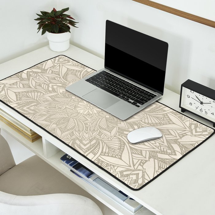 Elegant art deco mandala sacred geometry soft gold Desk Mat Gallery Image 2