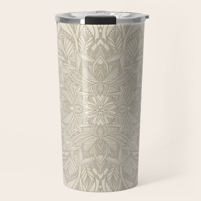 Elegant art deco mandala sacred geometry soft gold Travel Mug Gallery Image 1