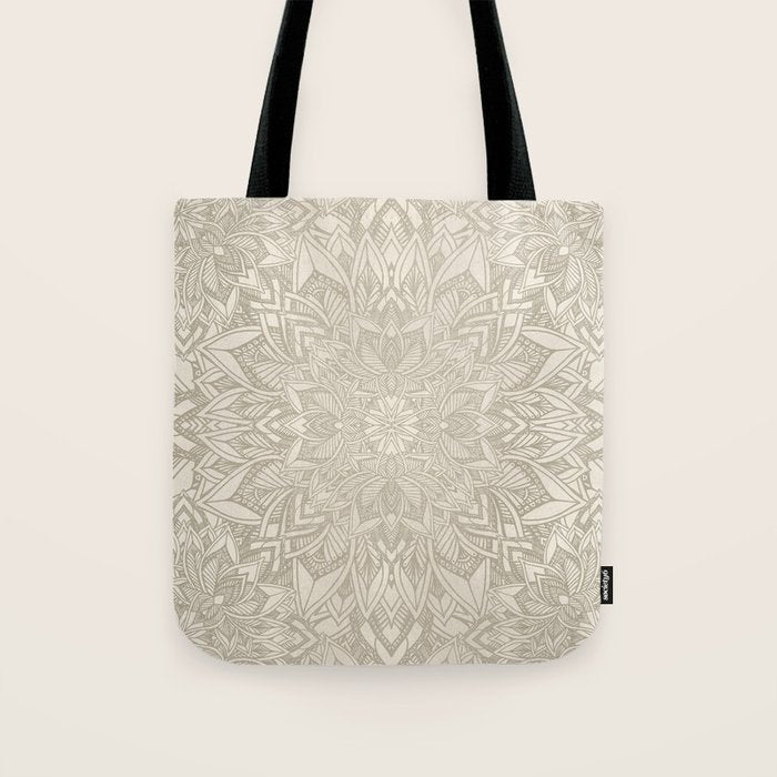 Elegant art deco mandala sacred geometry soft gold Tote Bag Gallery Image 1