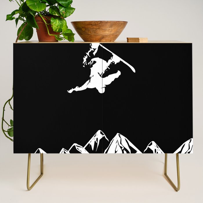 Rocky Mountain Snowboarder Catching Air Credenza Gallery Image 1