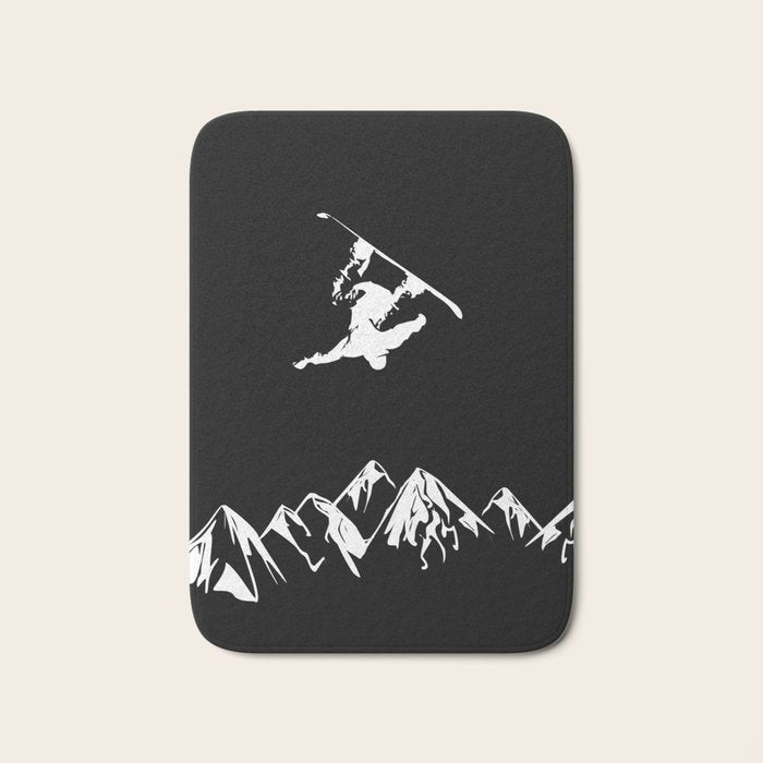 Rocky Mountain Snowboarder Catching Air Bath Mat Gallery Image 1