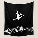 Rocky Mountain Snowboarder Catching Air Wall Tapestry Gallery Image 4