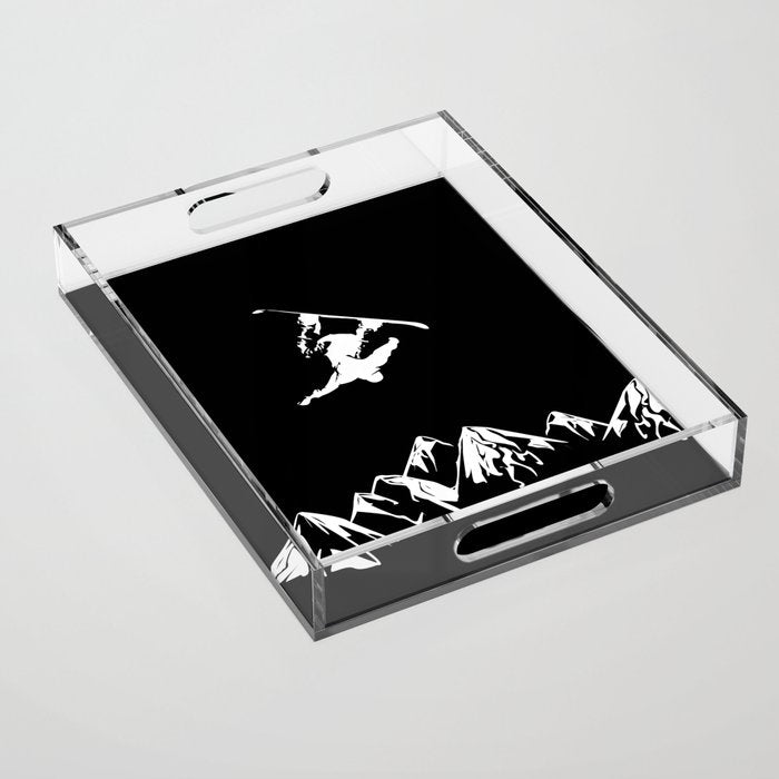 Rocky Mountain Snowboarder Catching Air Acrylic Tray Gallery Image 1
