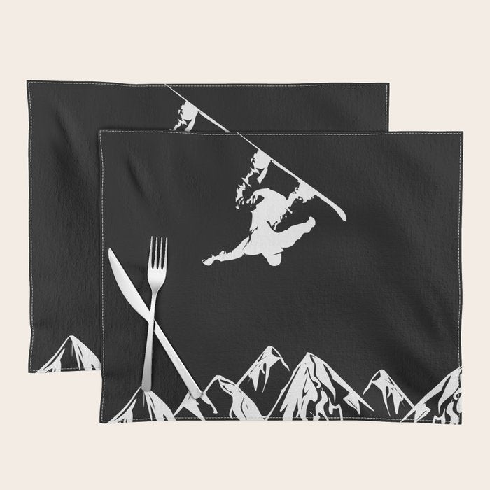 Rocky Mountain Snowboarder Catching Air Placemat Gallery Image 1
