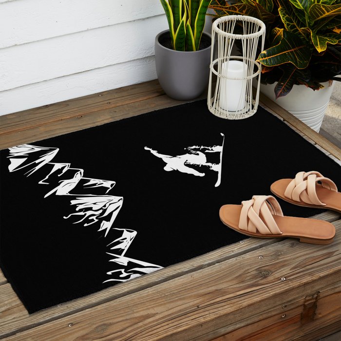 Rocky Mountain Snowboarder Catching Air Outdoor Rug Gallery Image 2