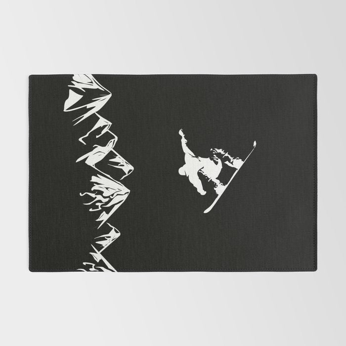 Rocky Mountain Snowboarder Catching Air Rug Gallery Image 2