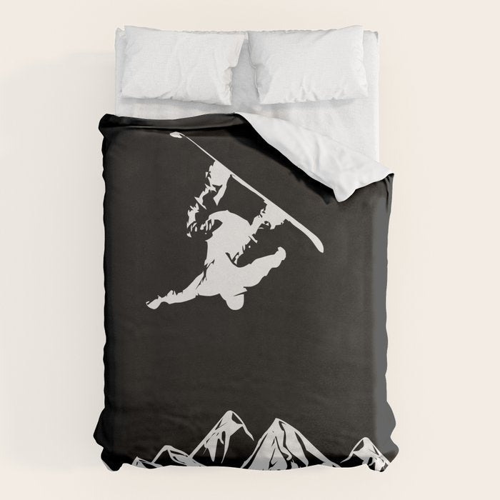 Rocky Mountain Snowboarder Catching Air Duvet Cover Gallery Image 1