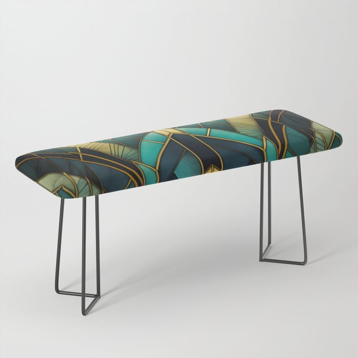 Gatsby Inspired Dark Green Gold Art Deco Pattern Bench Gallery Image 1