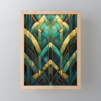 Gatsby Inspired Dark Green Gold Art Deco Pattern Mini Art Print Gallery Image 1