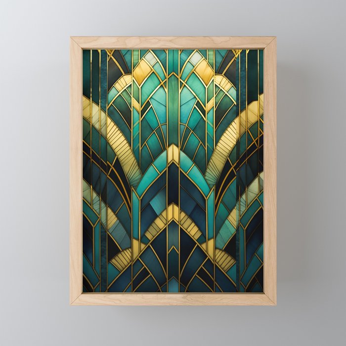 Gatsby Inspired Dark Green Gold Art Deco Pattern Mini Art Print Gallery Image 1