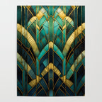 Gatsby Inspired Dark Green Gold Art Deco Pattern Poster Gallery Image 4