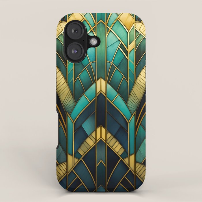 Gatsby Inspired Dark Green Gold Art Deco Pattern iPhone Case Gallery Image 1