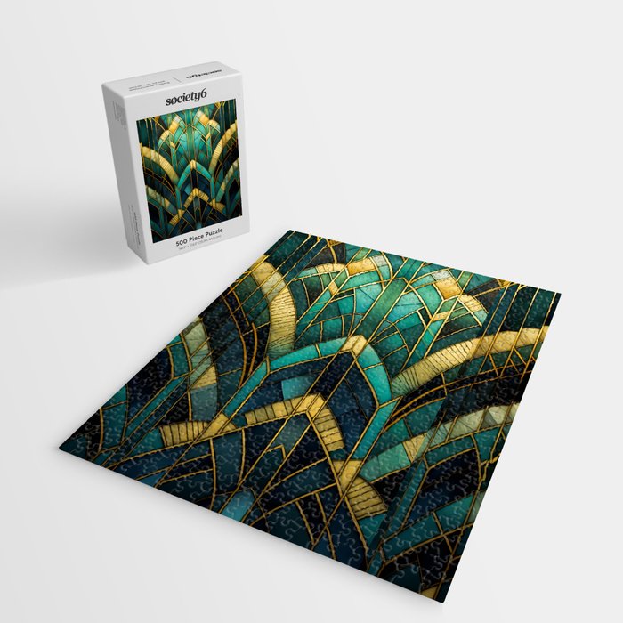 Gatsby Inspired Dark Green Gold Art Deco Pattern Jigsaw Puzzle Gallery Image 2