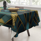 Gatsby Inspired Dark Green Gold Art Deco Pattern Tablecloth Gallery Image 3