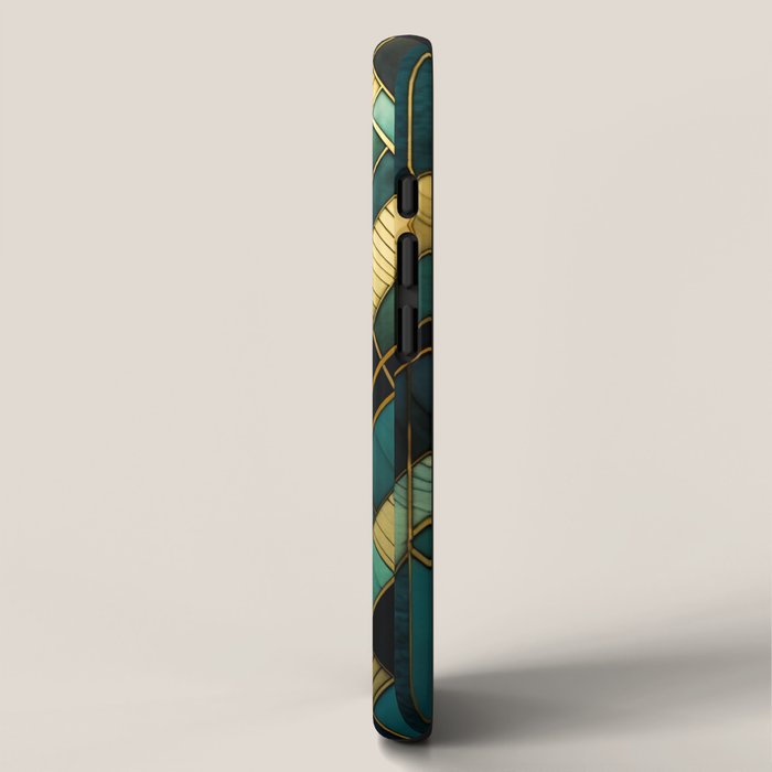 Gatsby Inspired Dark Green Gold Art Deco Pattern iPhone Case Gallery Image 2