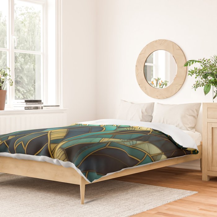 Gatsby Inspired Dark Green Gold Art Deco Pattern Duvet Cover Gallery Image 2