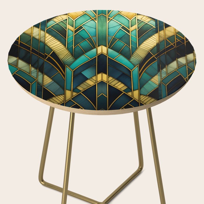 Gatsby Inspired Dark Green Gold Art Deco Pattern Side Table Gallery Image 2