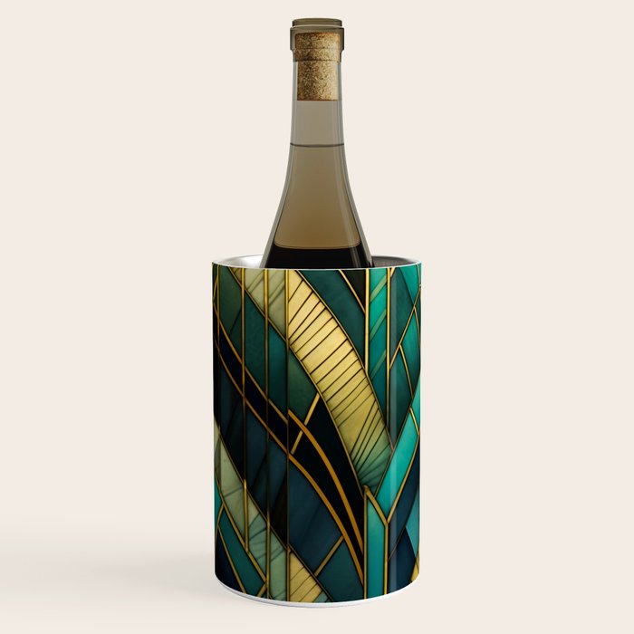 Gatsby Inspired Dark Green Gold Art Deco Pattern Wine Chiller Gallery Image 2